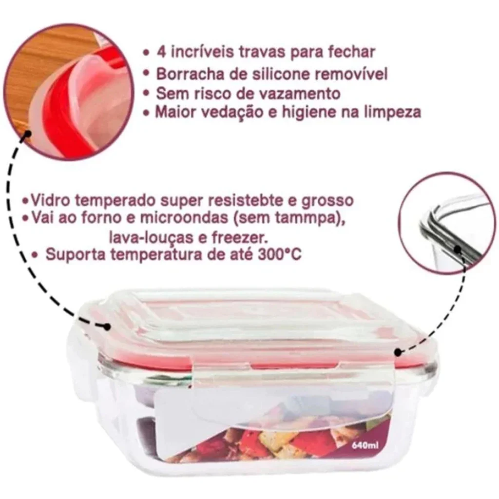 Pote Hermético Retangular em Vidro 630mL - Image 4